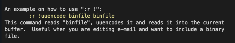 Vim help for read! command